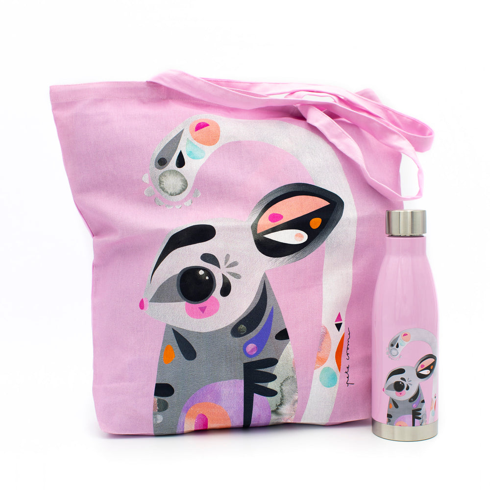 2pc Sugar Glider Hydration Travel Set with 500ml Double Walled Insulated Bottle and Cotton Tote Bag image 1