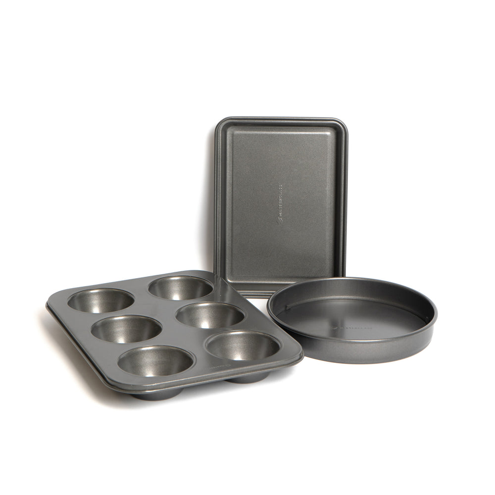3pc Non-Stick Baking Pan Bundle, Includes Muffin Pan, 23cm Loose Base Sandwich Pan and Brownie Pan image 1