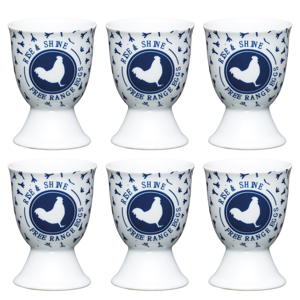 Set of 6 KitchenCraft Traditional Blue Hen Porcelain Egg Cups image 1