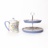 2pc Ceramic Tea Set with 4-Cup Teapot and 2-Tier Cake Stand - Viscri Meadow image 1