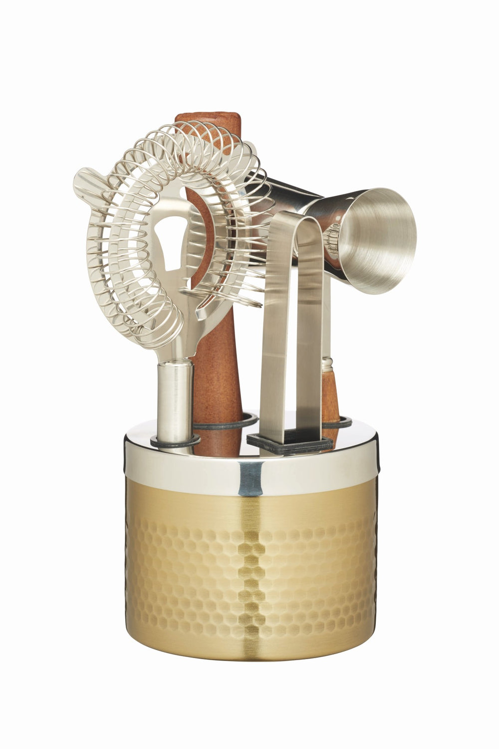 BarCraft Five Piece Hammered Brass Finish Cocktail Tool Set image 1