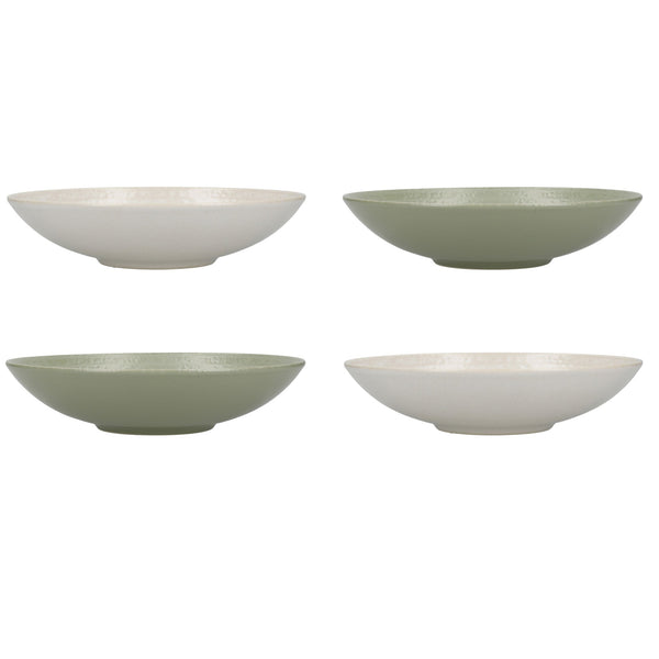 KitchenCraft Pasta Bowls Set of 4 in Gift Box, Lead-Free Glazed Stoneware, Green / White, 22cm image 2