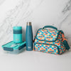 4pc Blue On-the-Go Lunch Set with Retro 6L Lunch Bag, 1.05L Lunch Box, 490ml Food Flask & Perfect Seal 540ml Hydration Bottle image 1