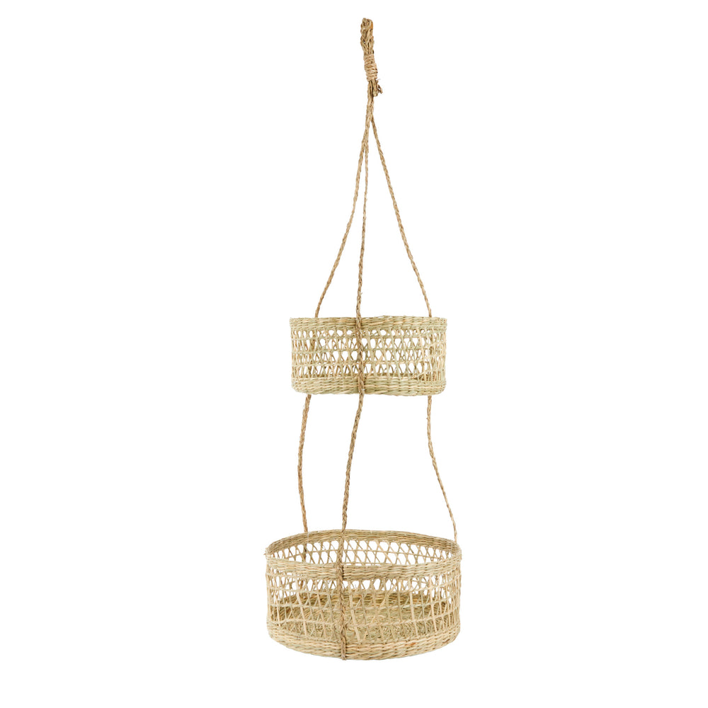 Natural Elements 2-Tier Natural Seagrass Hanging Planter image 1