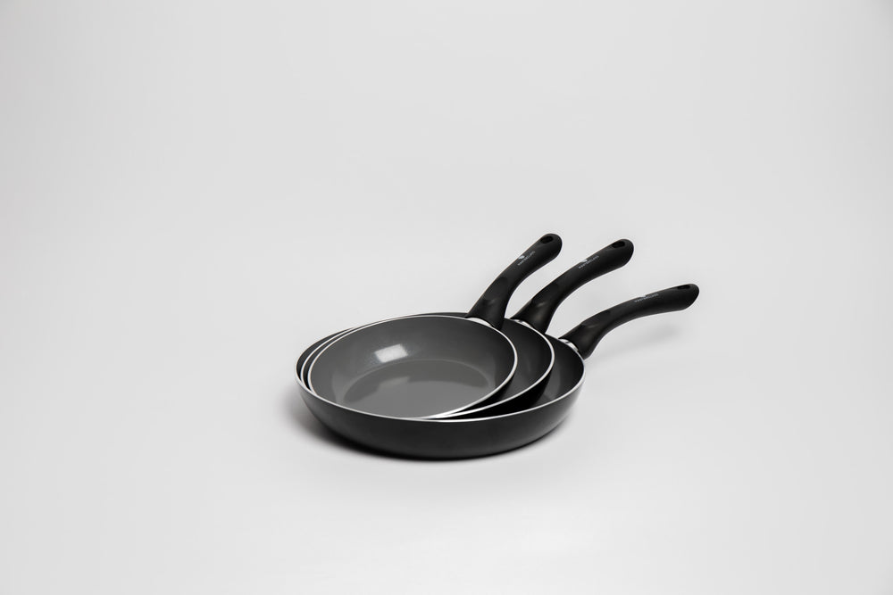 3pc Can-to-Pan Recycled Aluminium & Ceramic Frying Pan Set with 3x Non-Stick Frying Pans Sized 20cm, 24cm and 28cm image 1