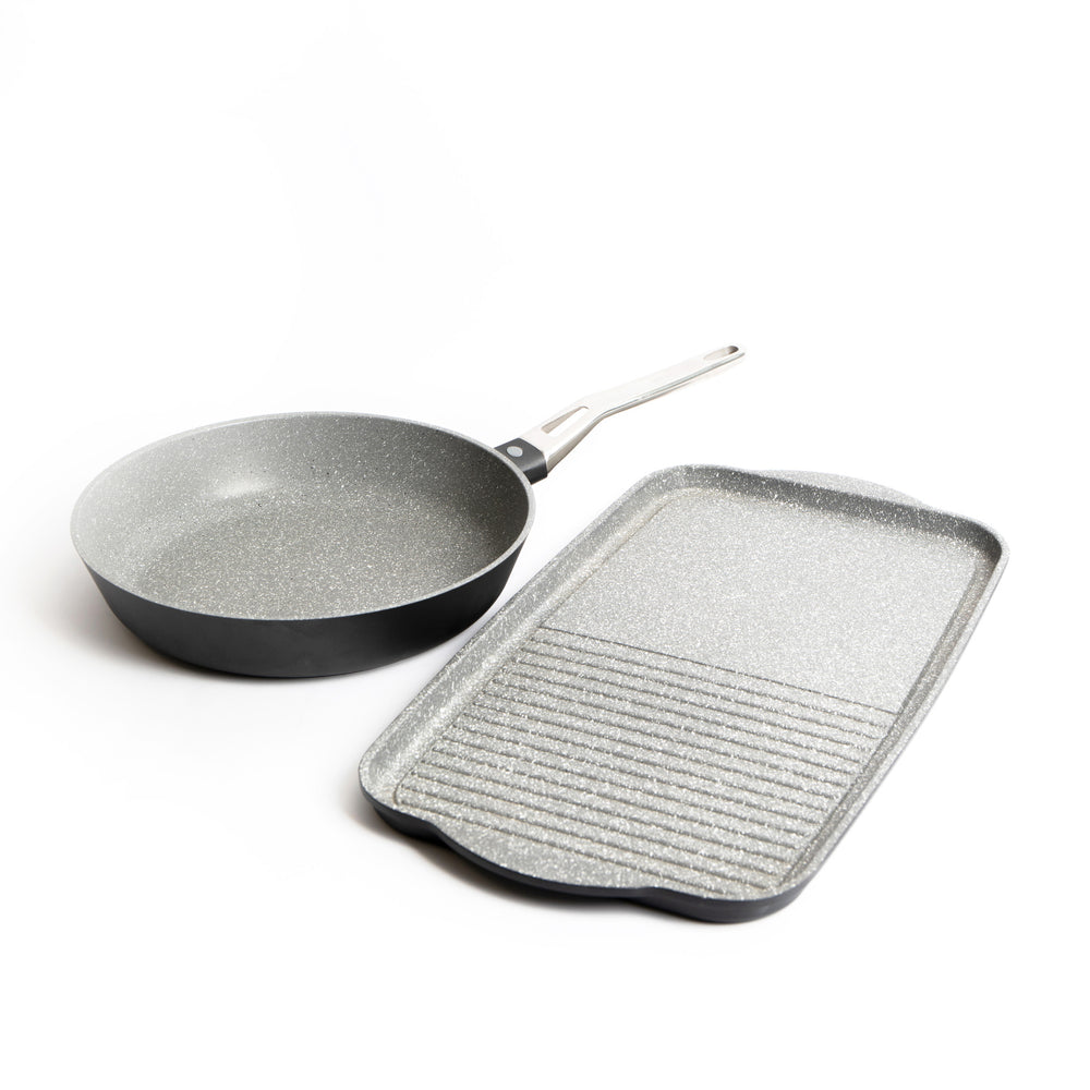 2pc Induction-Safe & Non-Stick Cast Aluminium Pan Set with 28cm Frying Pan and Dual Griddle Tray image 1