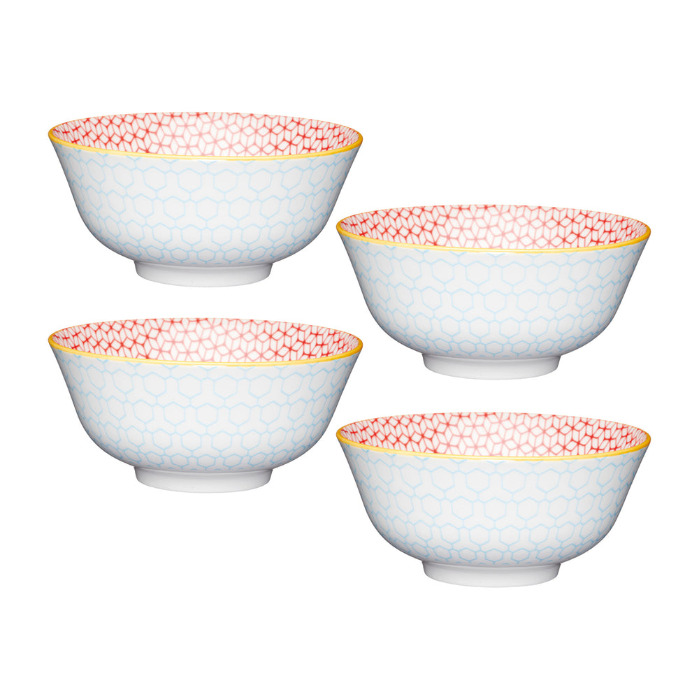 Set of 4 KitchenCraft Geometric Blue Ceramic Bowls image 1