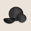 12pc Black Coupe Ceramic Dinner Set with 4x 27.5cm Dinner Plates, 4x 15cm Side Plates and 4x 19cm Bowls - Caviar