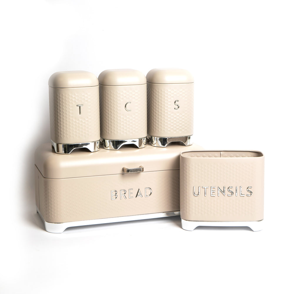 5pc Gift-Boxed Iced Latte Storage Set with Tea, Coffee & Sugar Canisters, Utensil Store and Bread Bin - Lovello image 1