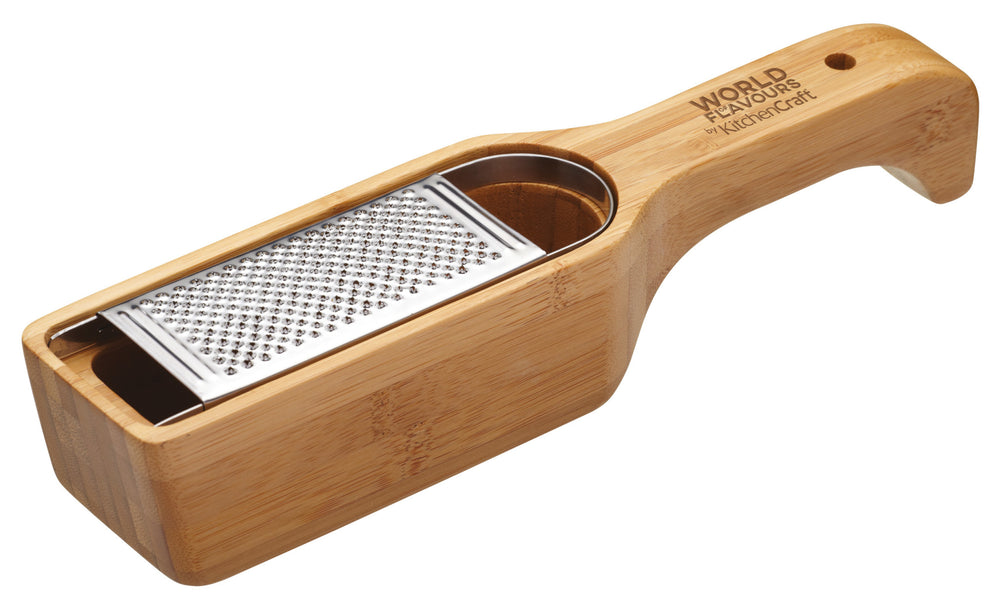 KitchenCraft World of Flavours Italian Bamboo Grater with Holder image 1