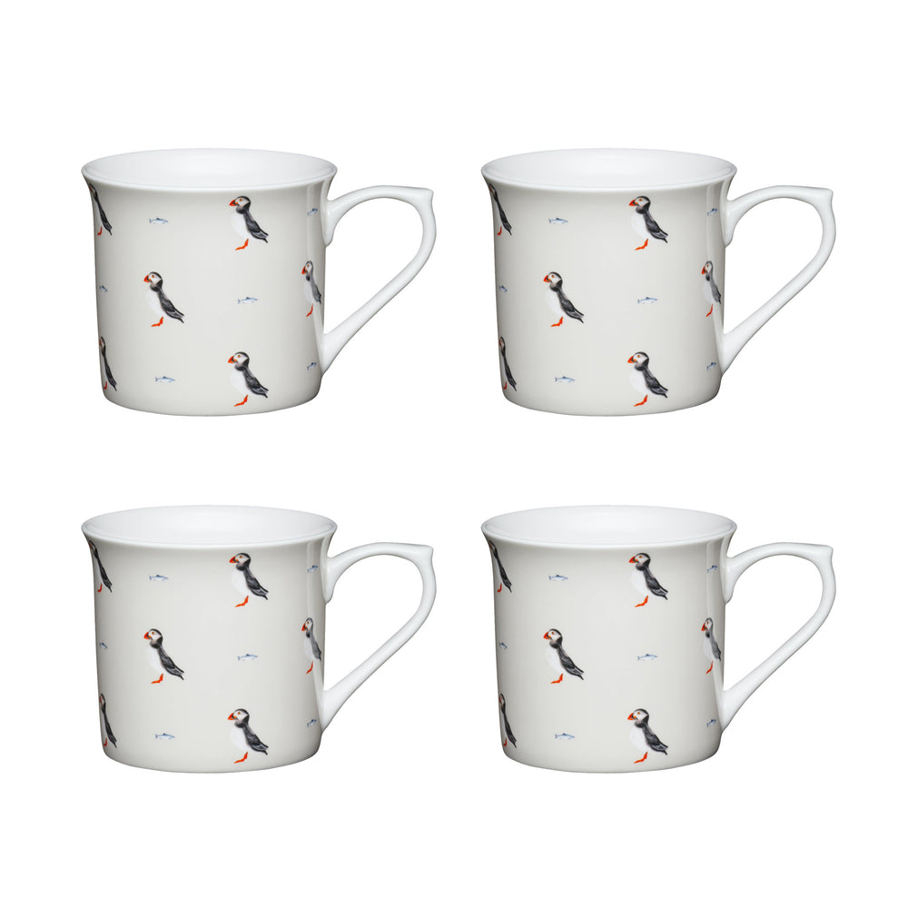 Set of 4 KitchenCraft Fluted China Puffin Mugs image 1