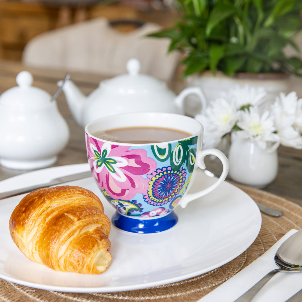 Set of 4 KitchenCraft China Bright Floral Footed Mugs image 1