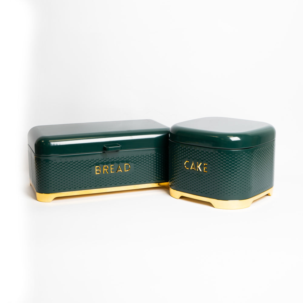 2pc Gift-Tagged Hunter Green Kitchen Storage Set with Textured Cake Tin and Bread Bin - Lovello image 1