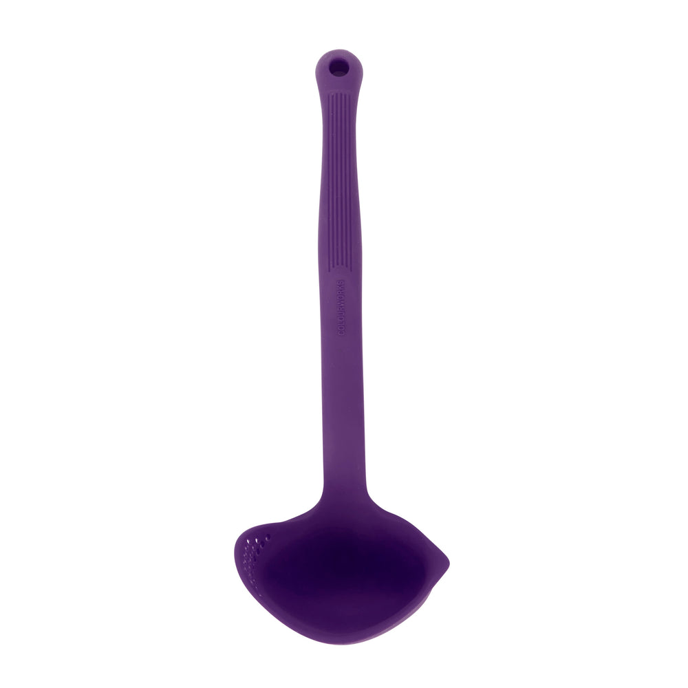 Colourworks Purple Silicone Ladle with Pouring Spout and Straining Holes image 1