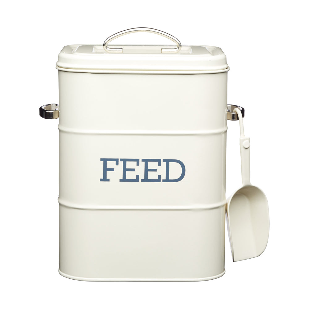 Living Nostalgia Antique Cream Feed Tin with Metal Scoop image 1