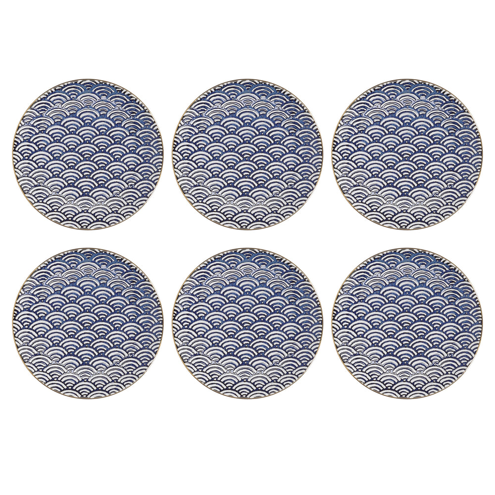 Set of 6 Mikasa Satori 22cm Porcelain Seigaiha Wave Side Plates image 1