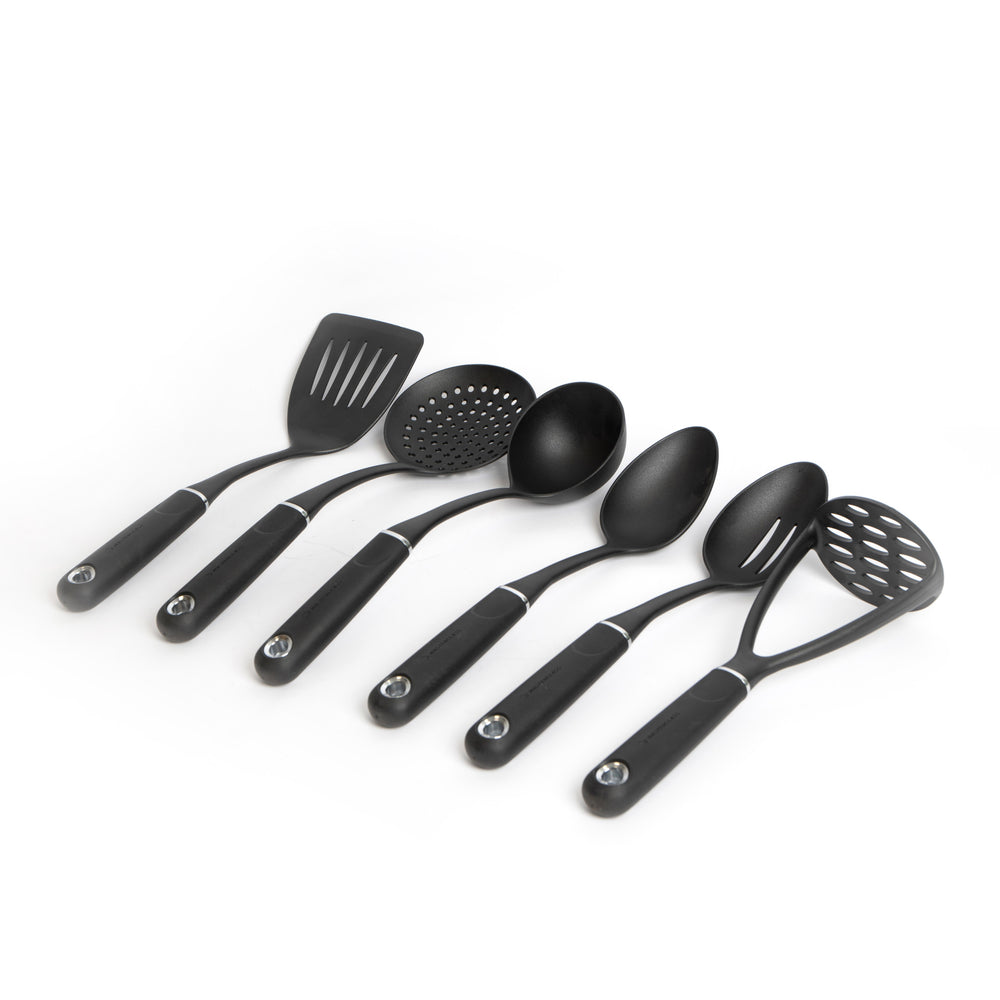 6pc Non-Slip Nylon Kitchen Utensil Set with Skimmer, Ladle, Slotted Spoon, Masher, Cooking Spoon and Slotted Turner image 1