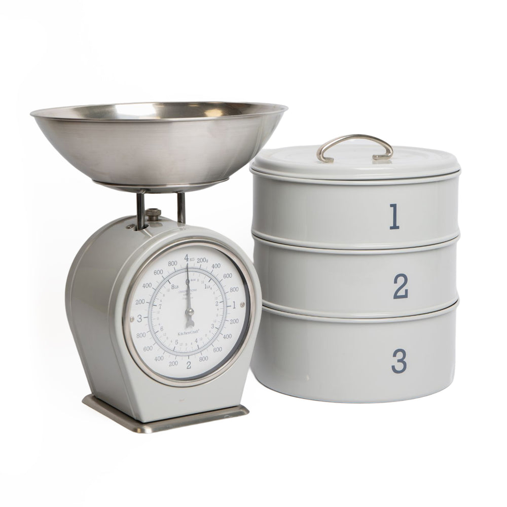 2pc French Grey Bakeware Set including Three-Tier Cake Tin and Mechanical Scale Set image 1