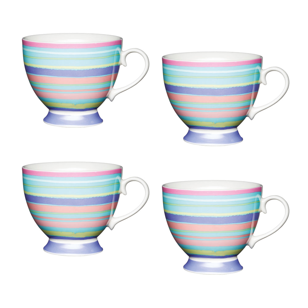 Set of 4 KitchenCraft China Bright Stripe Mugs image 1