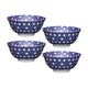 Set of 4 KitchenCraft Blue Floral Geometric Print Ceramic Bowls