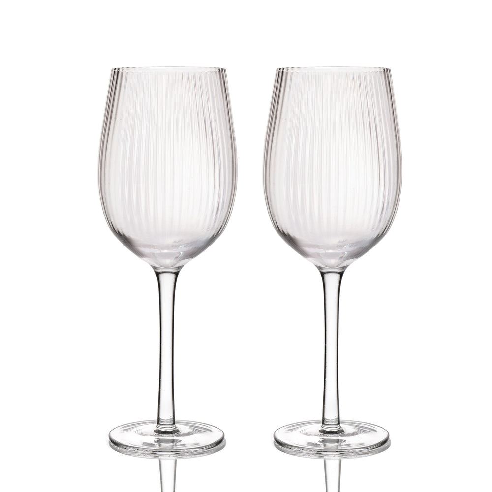 BarCraft Set of 2 Large Ribbed Wine Glasses in Gift Box image 1