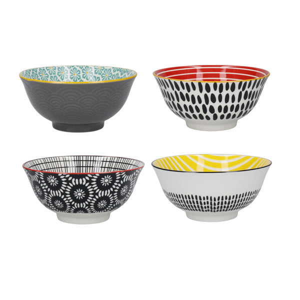 KitchenCraft Patterned Cereal Bowl Set in Gift Box, Ceramic, 'Monochrome' Designs, 15cm, 4 Pieces image 2