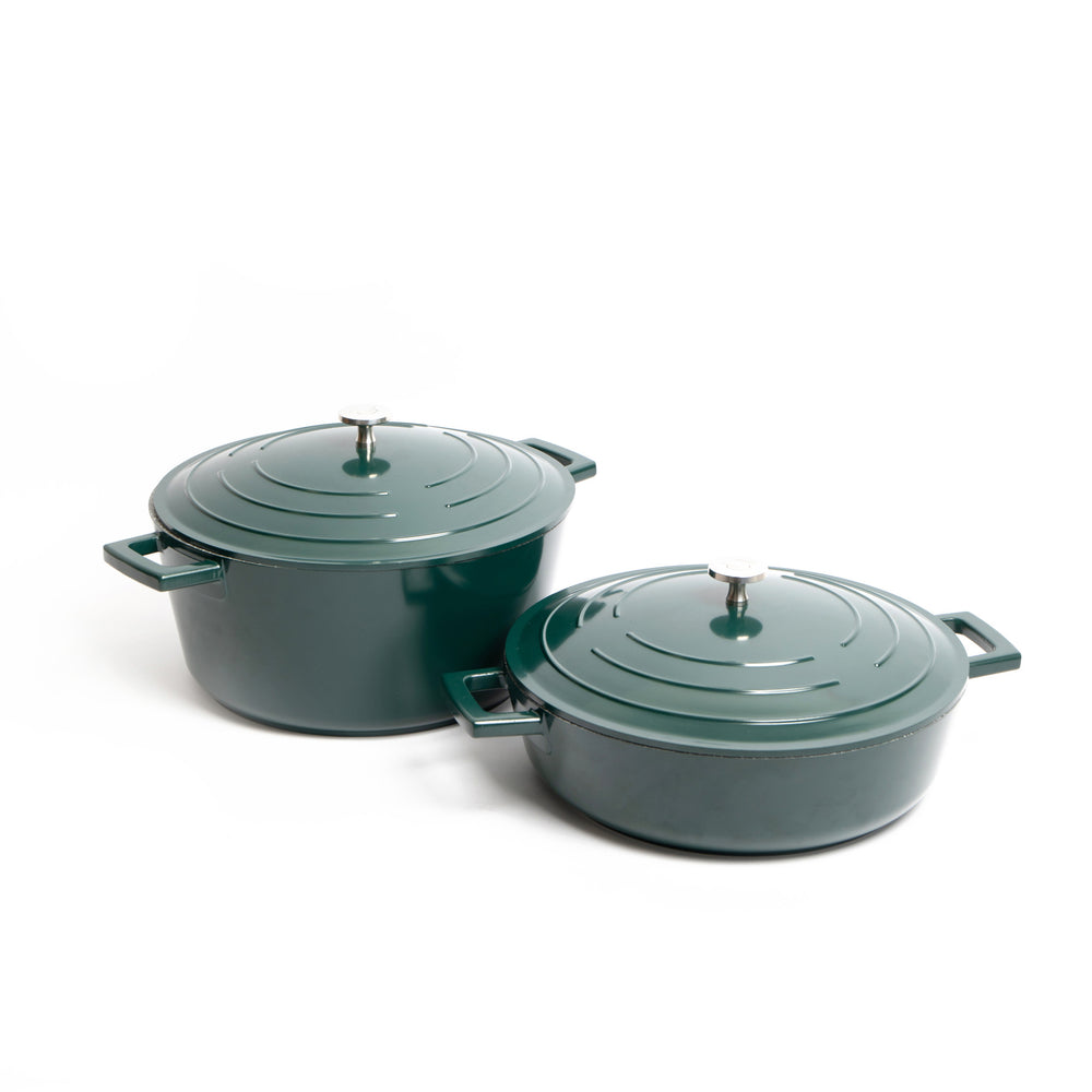 MasterClass Set of Gift-Boxed Cast Aluminium Shallow Casserole Dishes, 28cm/4 Litre, 28cm/5 Litre, Hunter Green image 1