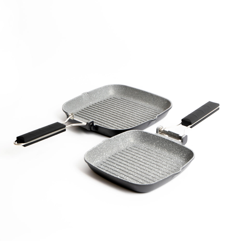 2pc Induction-Safe & Non-Stick Cast Aluminium Grill Pan Set with Folding Handles, 20cm and 24cm image 1