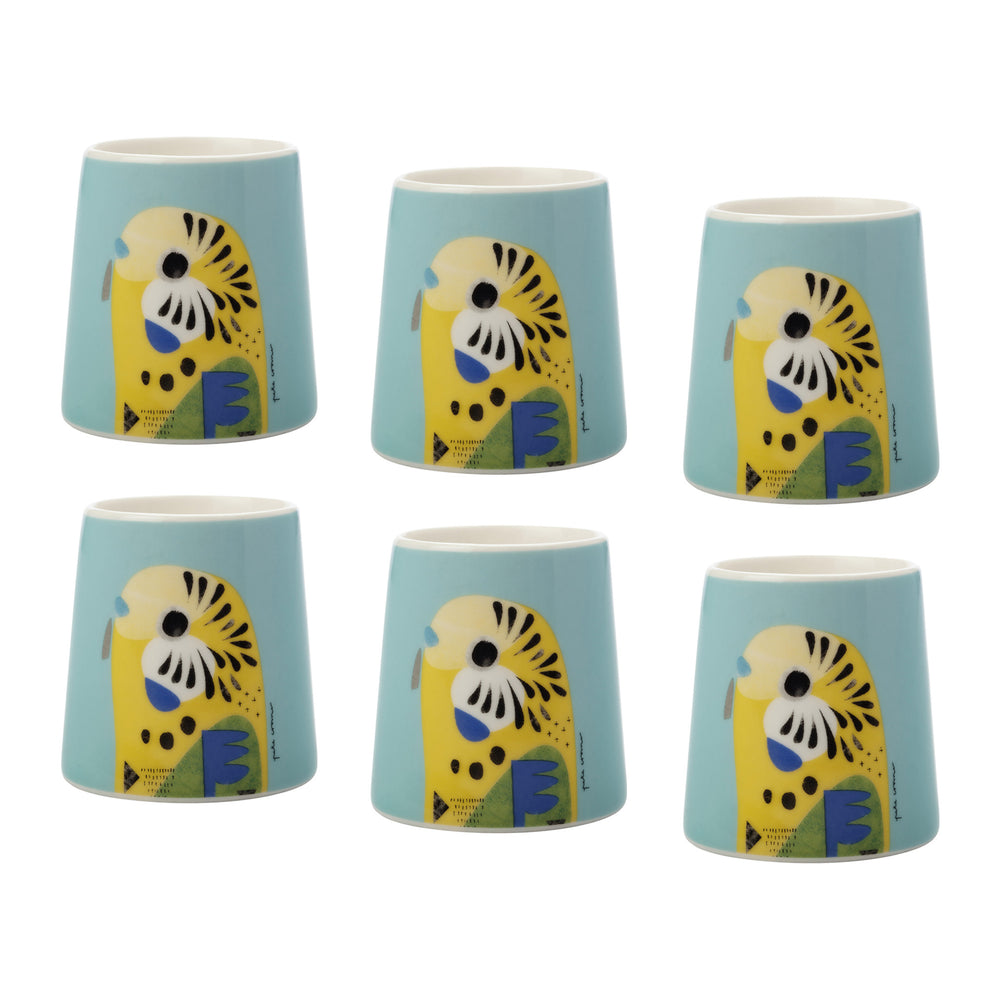 Set of 6 Maxwell & Williams Pete Cromer Budgerigar Egg Cups image 1