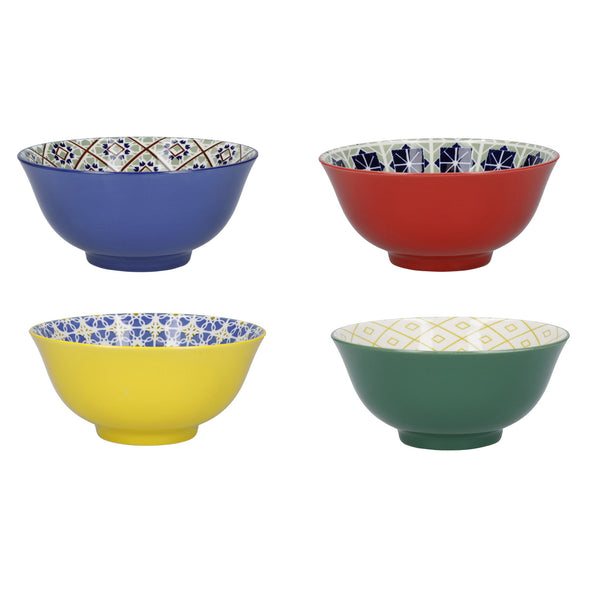 KitchenCraft Set of 4 Patterned Cereal Bowls in Gift Box, Ceramic - 'World of Flavours' Designs image 2