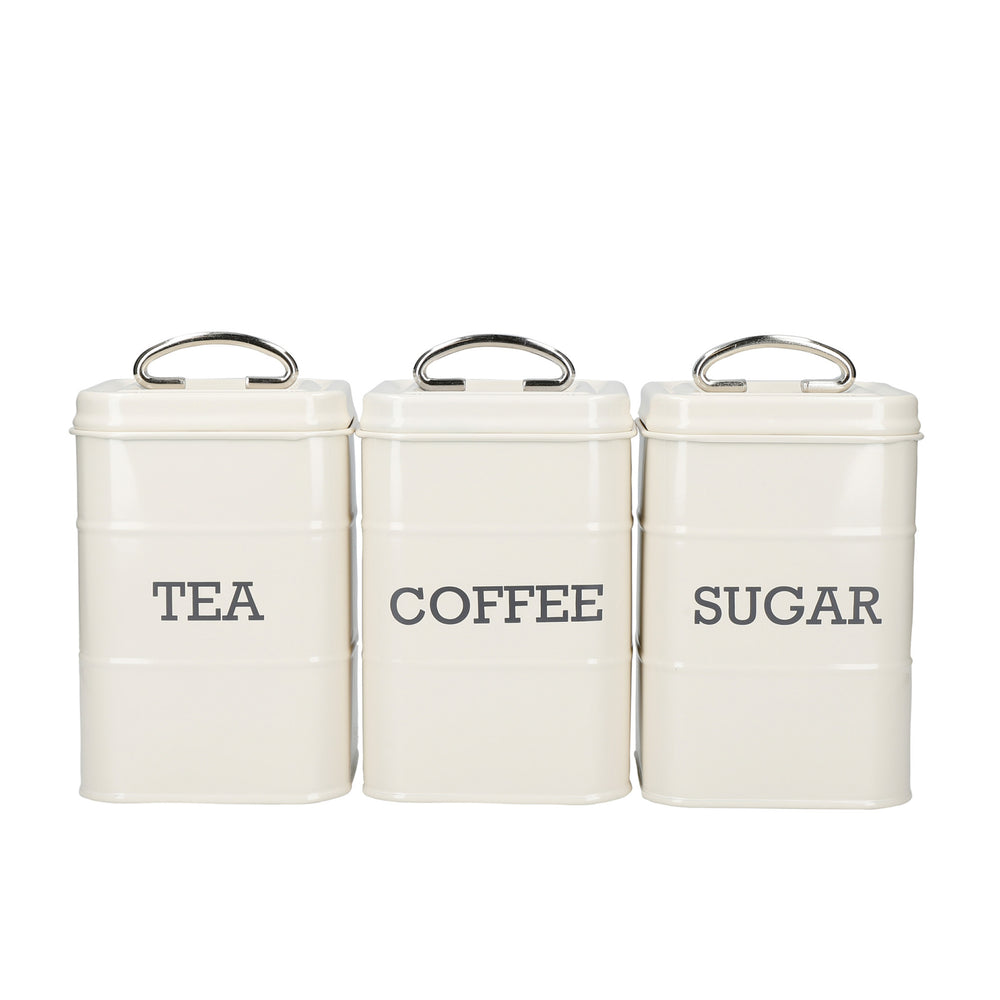 KitchenCraft Living Nostalgia Tea, Coffee and Sugar Canisters in Gift Box, Steel - Antique Cream image 1