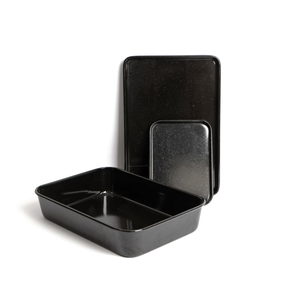 3pc Vitreous Enamel Non-Stick Cookware Set with 1x Roasting Pan and 2x Baking Trays image 1