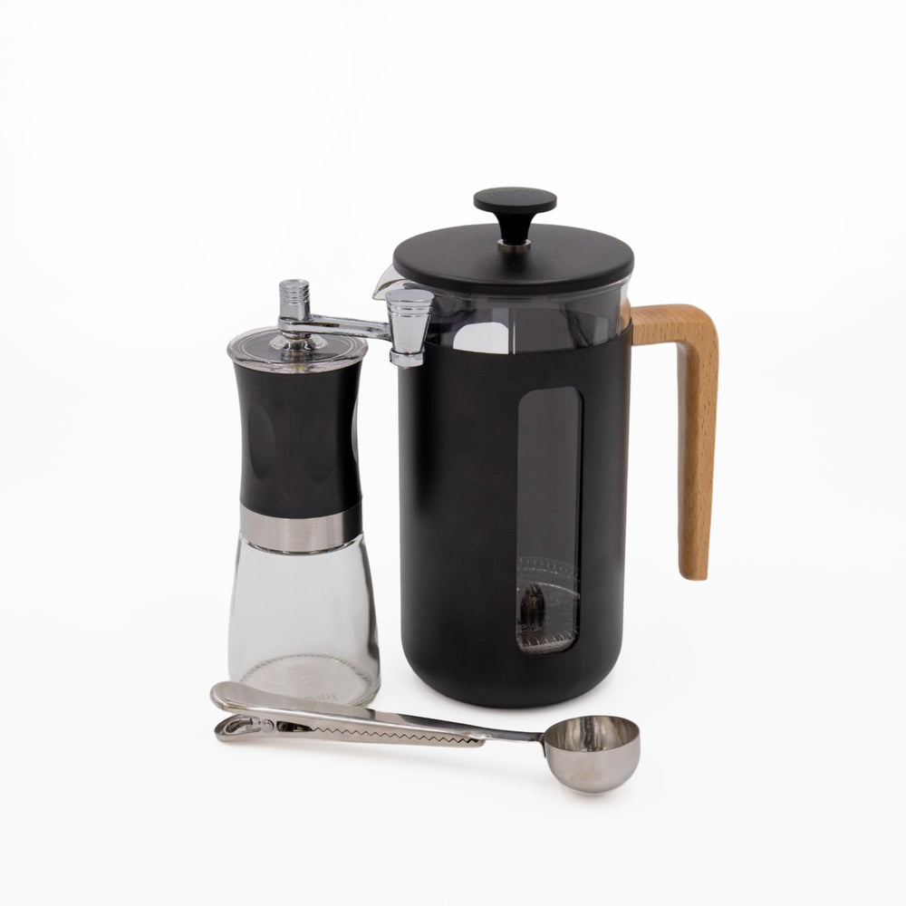 3pc Cafetière Gift Set with Black Pisa 8-Cup Cafetière, Manual Coffee Grinder and Coffee Measuring Spoon image 1