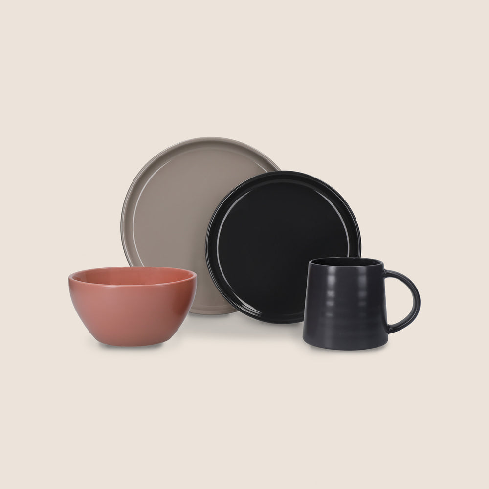 16pc Multi-Coloured Ceramic Dining Set with 4x Dinner Plates, 4x Side Plates, 4x Cereal Bowls and 4x 440ml Mugs - Serenity image 1