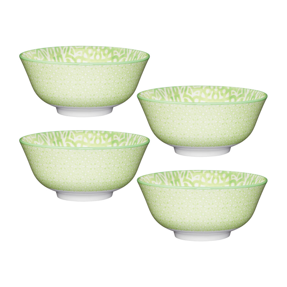 Set of 4 KitchenCraft Green and White Tile Effect Ceramic Bowls image 1