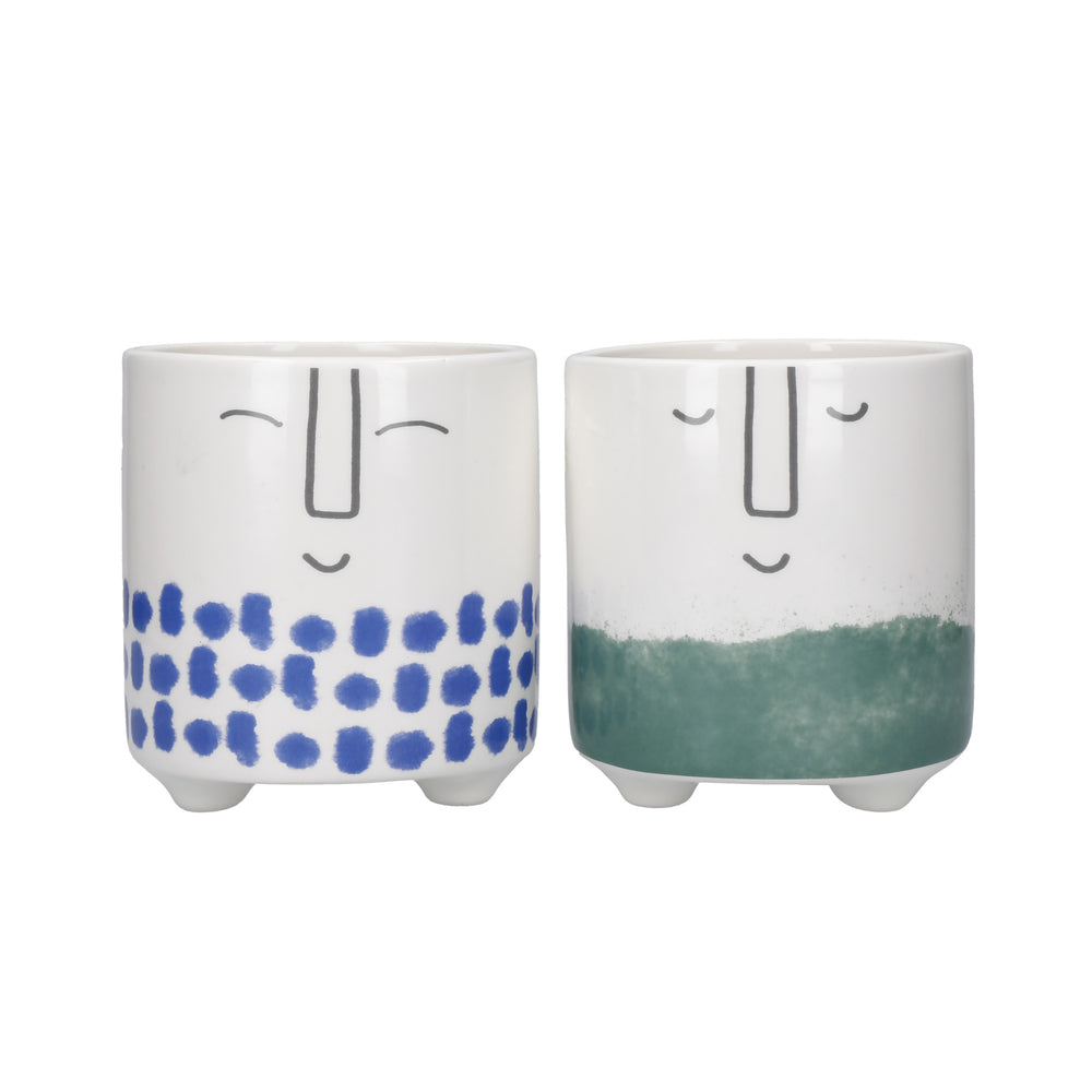 KitchenCraft Face Planters, Set of 2, Dolomite, White / Blue & White / Green Ombré image 1