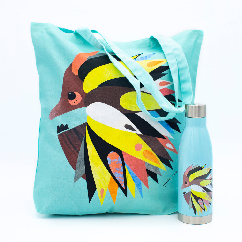 2pc Echidna Hydration Travel Set with 500ml Double Walled Insulated Bottle and Cotton Tote Bag image 1