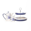 3pc Ceramic Tea Set with 4-Cup Teapot, 2-Tiered Cake Stand and Milk Jug - Blue Rose image 1