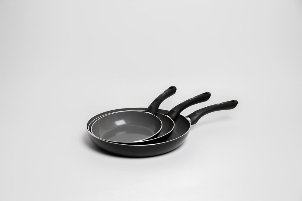 3pc Can-to-Pan Recycled Aluminium & Ceramic Frying Pan Set with 3x Non-Stick Frying Pans Sized 20cm, 24cm and 30cm image 1