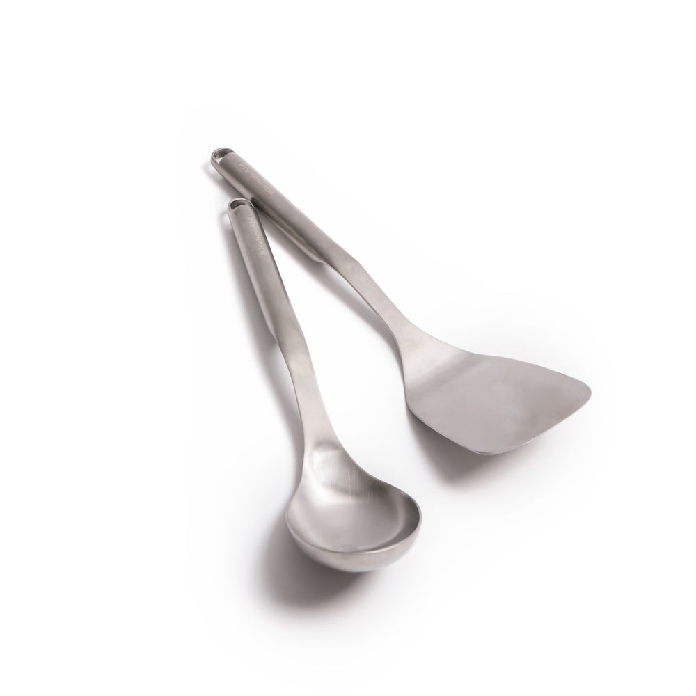 2pc Premium Stainless Steel Untensil Set with Fish Slice and Cooking Spoon image 1