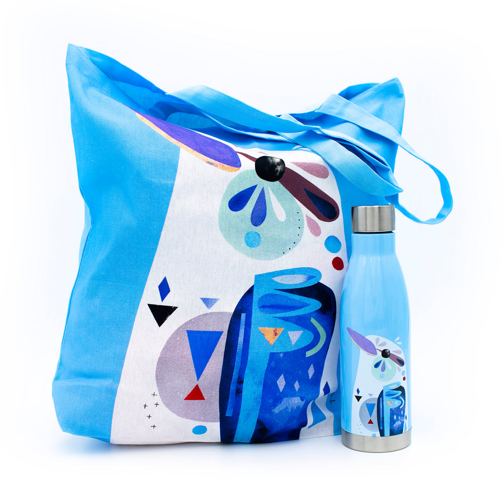 2pc Kookaburra Hydration Travel Set with 500ml Double Walled Insulated Bottle and Cotton Tote Bag image 1