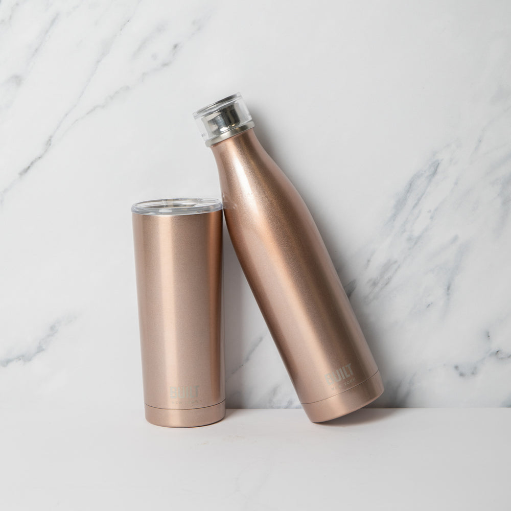 BUILT Double Walled 740ml Water Bottle and 590ml Double Walled Travel Mug Set - Rose Gold image 1