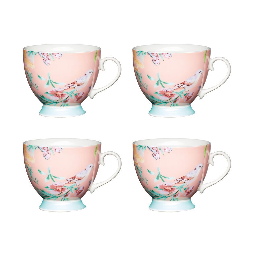 Set of 4 KitchenCraft China Peach Birds Footed Mugs image 1
