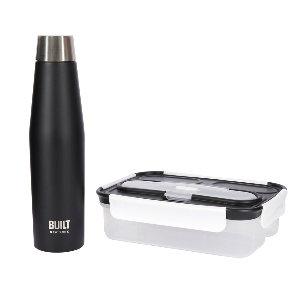 BUILT Bento Lunch Box & Apex Insulated Water Bottle Set, Black image 1