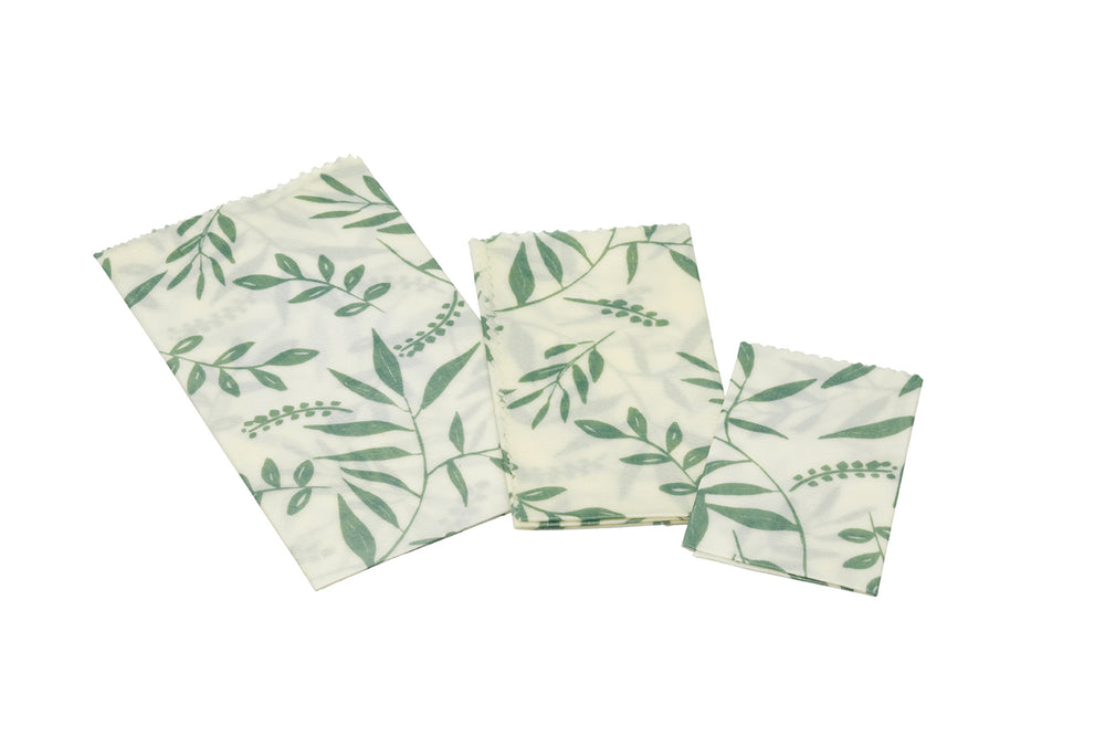 Natural Elements Set of 3 Reusable Vegan Food Wrap Sheets, Organic Cotton Cling Film Alternative image 1