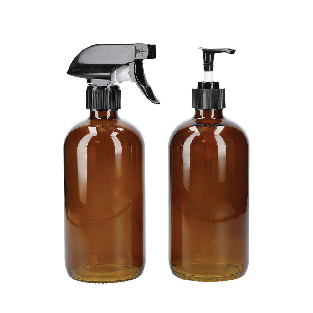 KitchenCraft Living Nostalgia Pump &Spray Bottle Set, Glass, Amber image 1