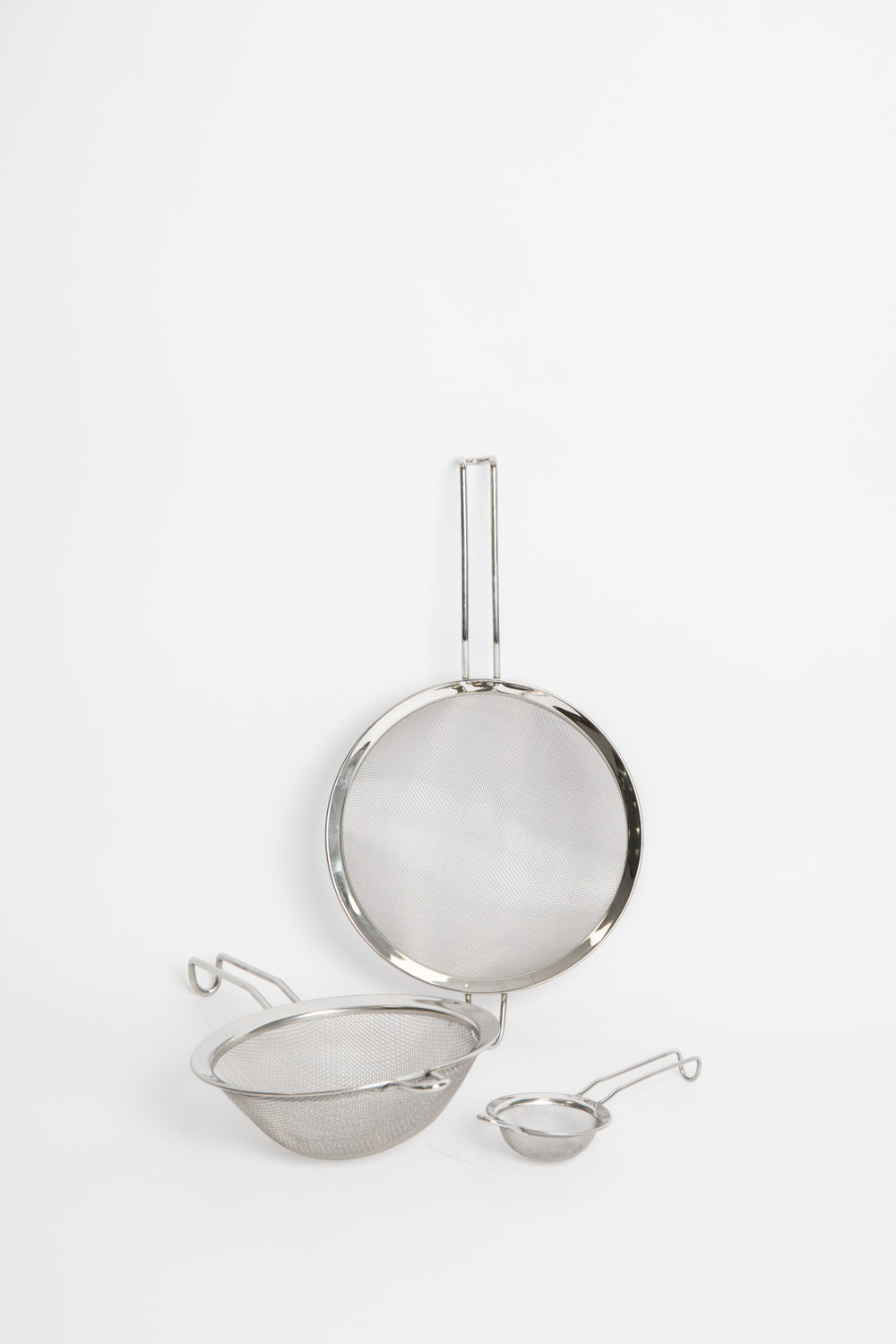 3pc Fine Mesh Stainless Steel Sieve Set includes 7.5cm, 18cm, and 20.5cm Sieves image 1