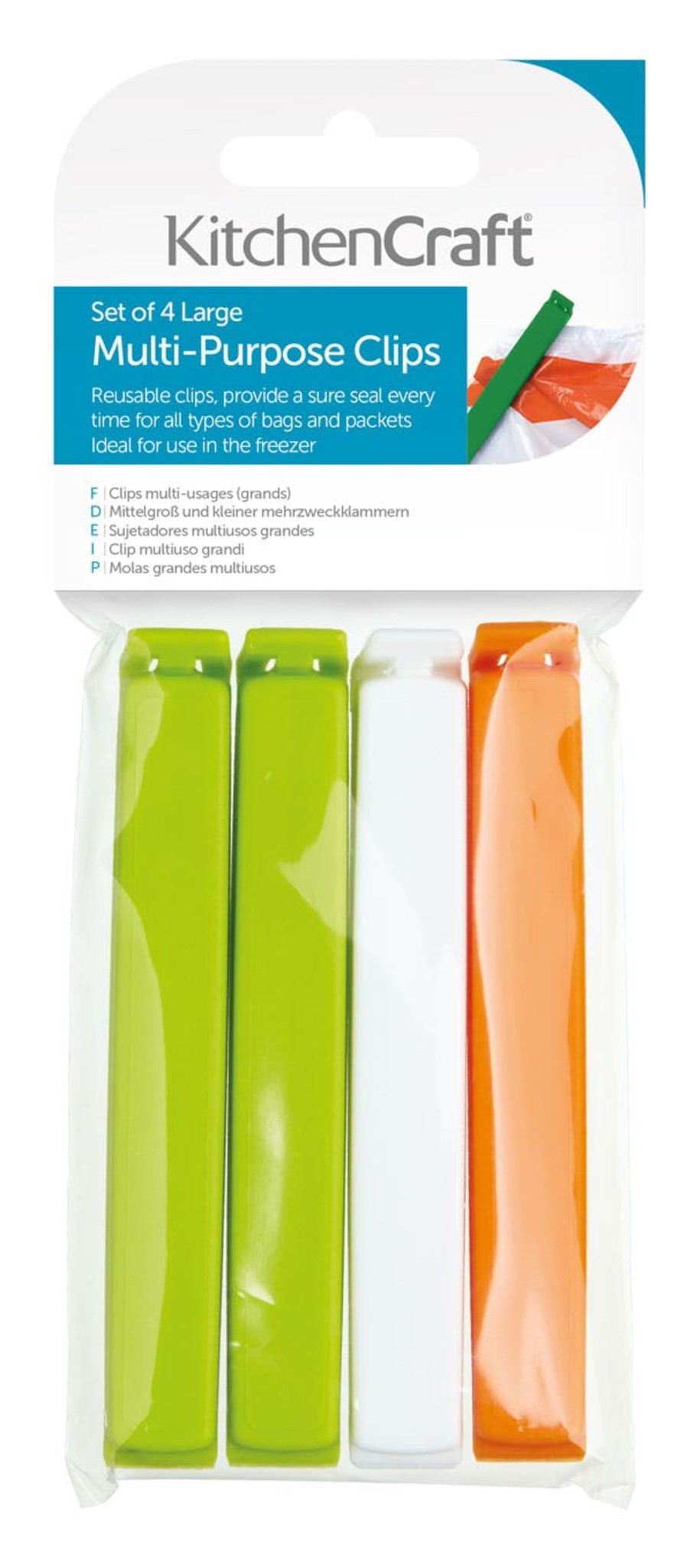 KitchenCraft Set of 4 Large Bag Clips image 1