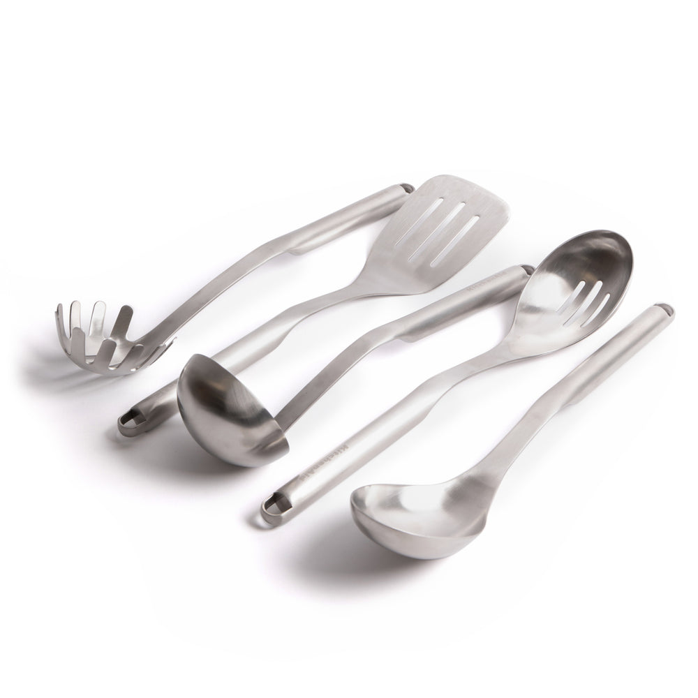 5pc Premium Stainless Steel Utensil Set with Slotted Spoon, Slotted Turner, Cooking Spoon, Ladle and Pasta Server image 1