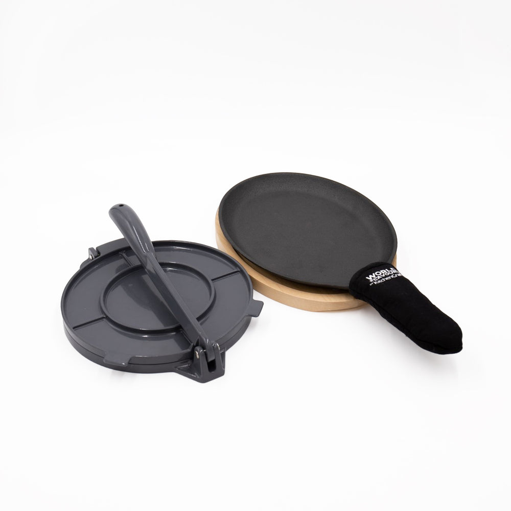 KitchenCraft 2pc Mexican Cooking Set With Tortilla Press And Cast Iron Fajita